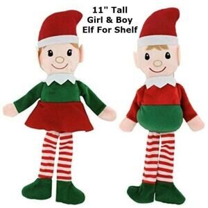 NEW Lot (2) SANTA ELVES Girl & Boy Plush Christmas Elf Floppy Dolls 11" Toys